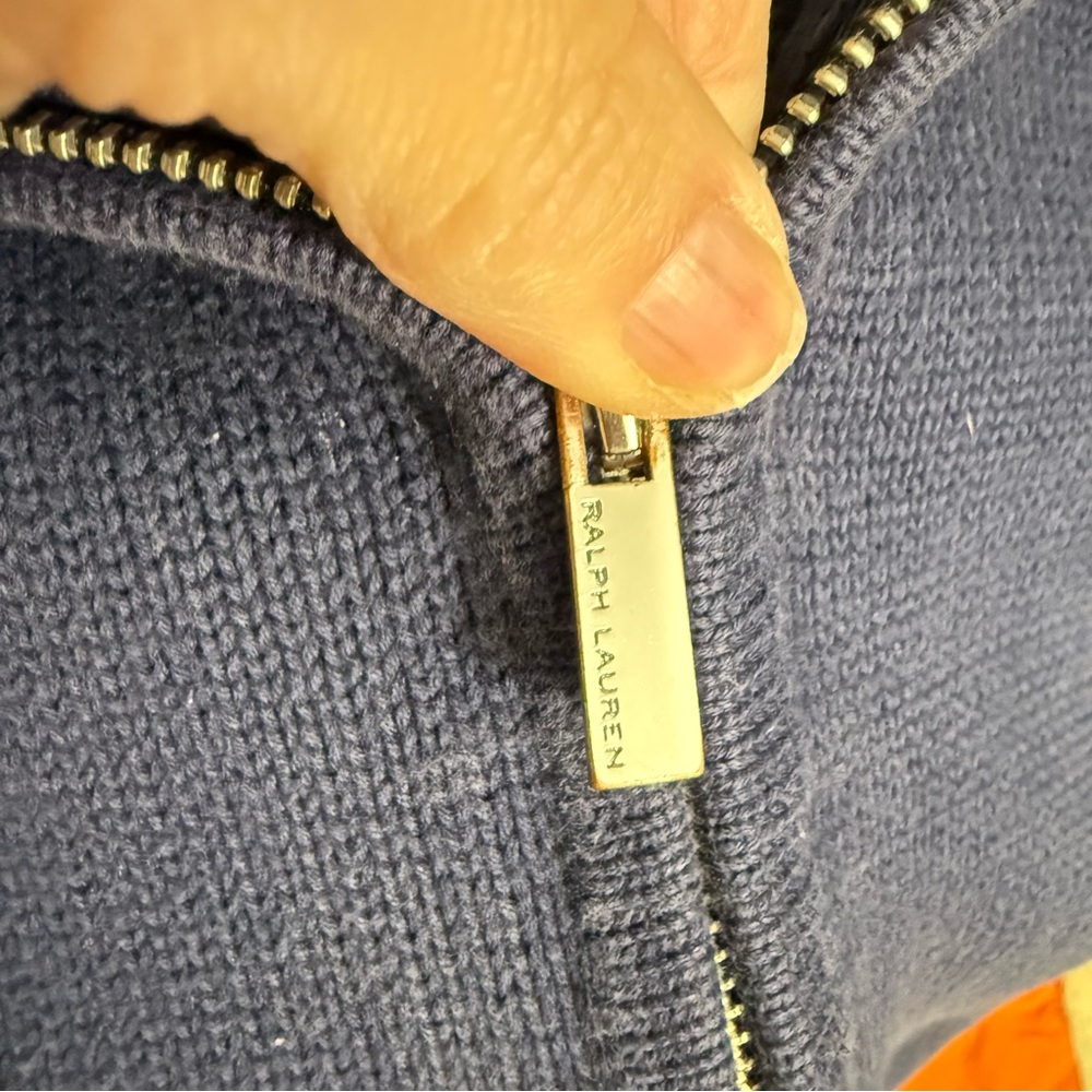 Vintage Ralph Lauren Sport zip up blue mock neck sweater with logo size small - Picture 8 of 12